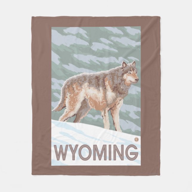 Couverture Polaire Loup gris StandingWyoming (Devant)