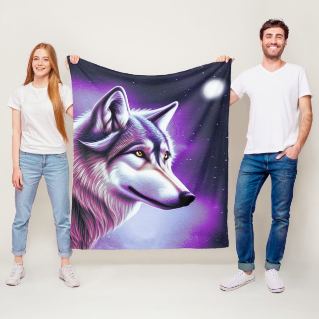 Couverture Polaire Loup mystique nocturne (En situation)