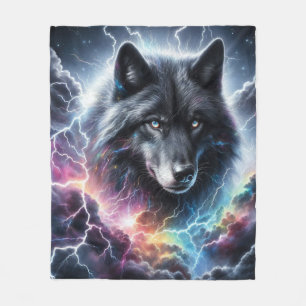Couverture Polaire Loup noir avec éclair
