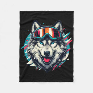 Couverture Polaire Loup portant des lunettes de ski snowboard Loup fa