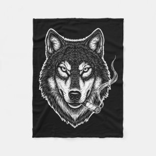 Couverture Polaire Loup qui fume mème drôle design cigarette vintage