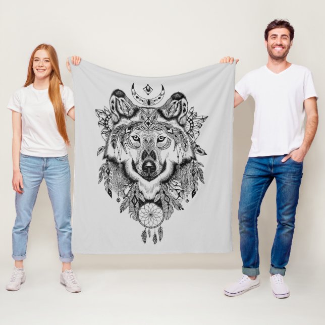 Couverture Polaire Loup tribal indien (En situation)