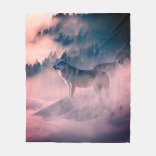 Couverture Polaire loups au lever du soleil