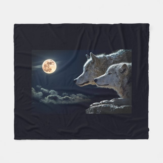 Couverture Polaire Loups de Pleine lune (Devant (Horizontal))