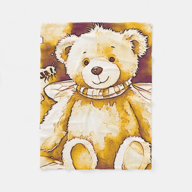 Couverture Polaire L'ours abeille miel (Devant)