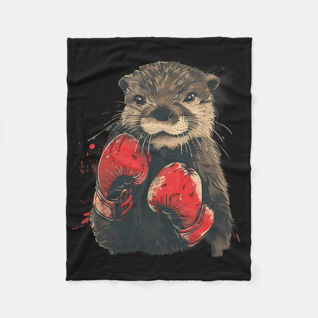 Couverture Polaire Loutre boxeuse avec gants de boxe Kickboxing Drôle (Devant)