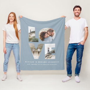 Couverture Polaire Love 4 photo bleu poussiéreux cadeau personnalisé
