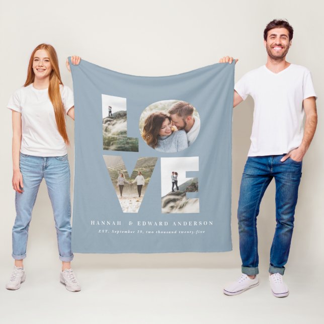 Couverture Polaire Love 4 photo bleu poussiéreux cadeau personnalisé  (En situation)
