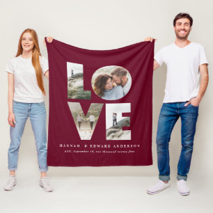 Couverture Polaire Love 4 photo simple moderne personnalisé bordeaux