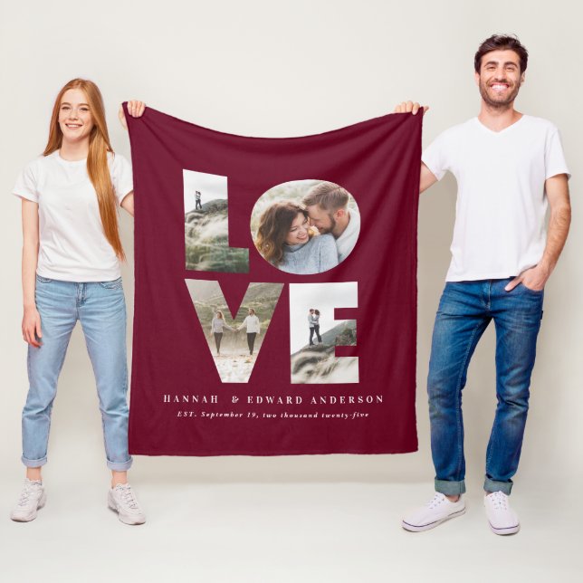 Couverture Polaire Love 4 photo simple moderne personnalisé bordeaux (En situation)