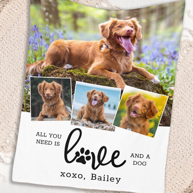 Couverture Polaire LOVE and a DOG Custom 4 Photo Collage (Créateur téléchargé)