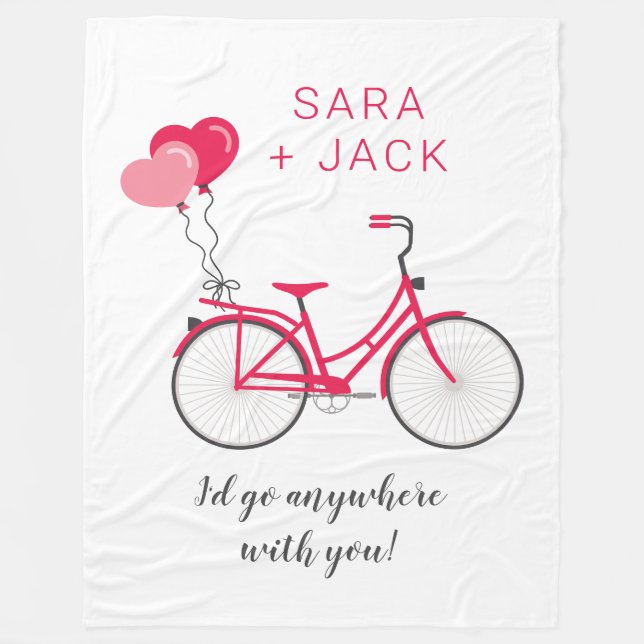 Couverture Polaire Love Hearts Bicycle Valentine Personnalisé Personn (Devant)