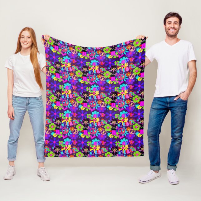 Couverture Polaire Love & Peace 60'S Hippie Flower Power Super (En situation)