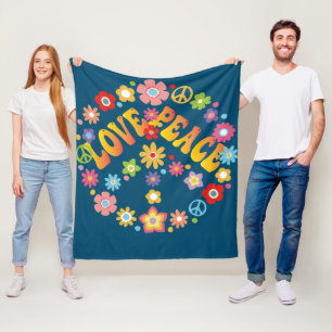 Couverture Polaire LOVE PEACE FREEDOM 60s les années 70 Tie Dye Vinta