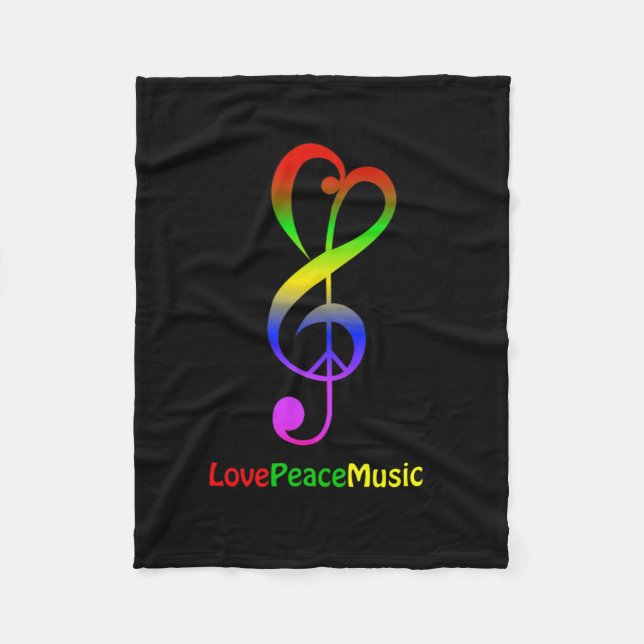 Couverture Polaire Love peace music hippie treble clef (Devant)