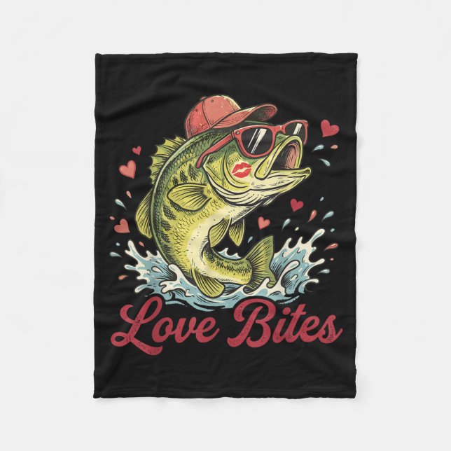 Couverture Polaire Love Retro Bites Fishing Fisherman Valentines Day  (Devant)