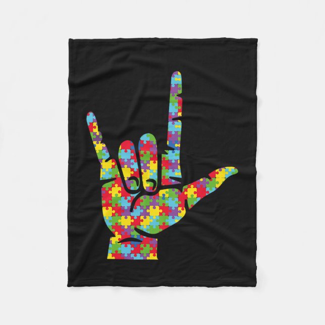 Couverture Polaire Love Sign Language Sensibilisation sur l'autisme m (Devant)