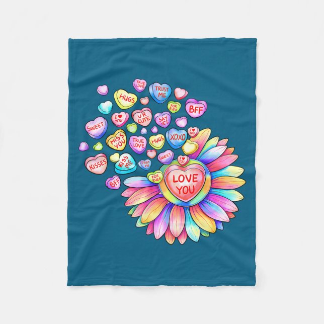 Couverture Polaire Love Sunflower Hearts Candy Valentines Day Womens  (Devant)