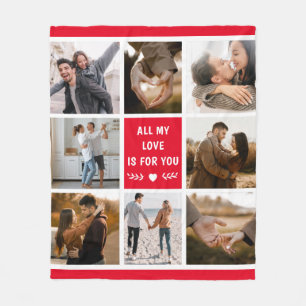 Couverture Polaire Love Valentine's Day 8 Photo Collage Rouge