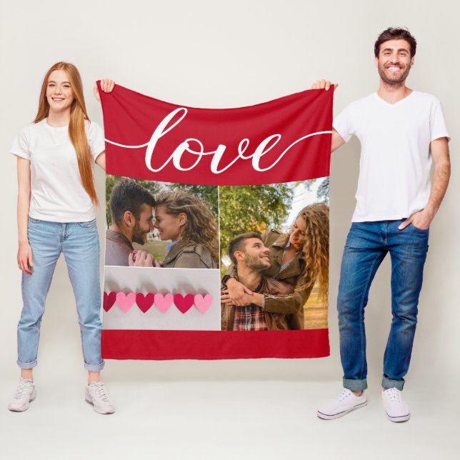 Couverture Polaire Love Valentine's day red Couple Photo Collage (En situation)