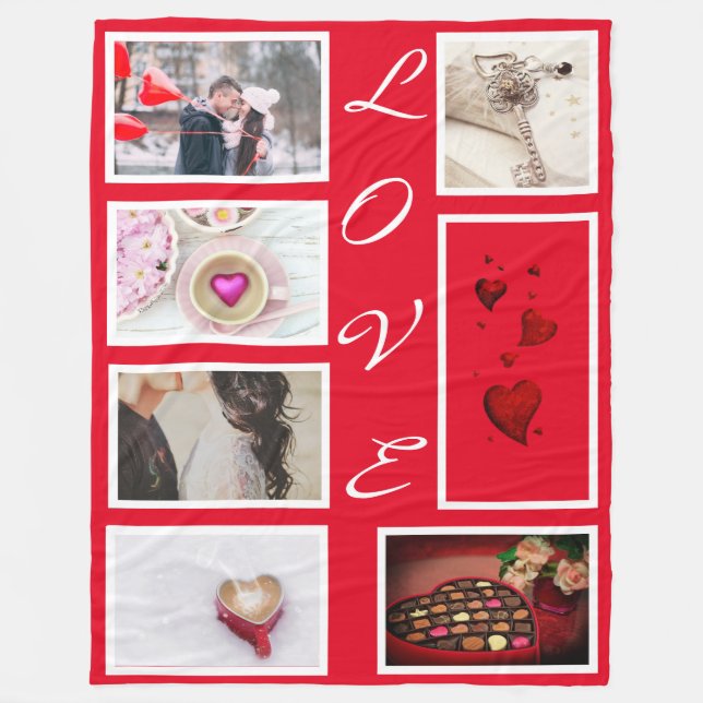 Couverture Polaire LOVE Valentines Day Red Hearts Photo Collage (Devant)