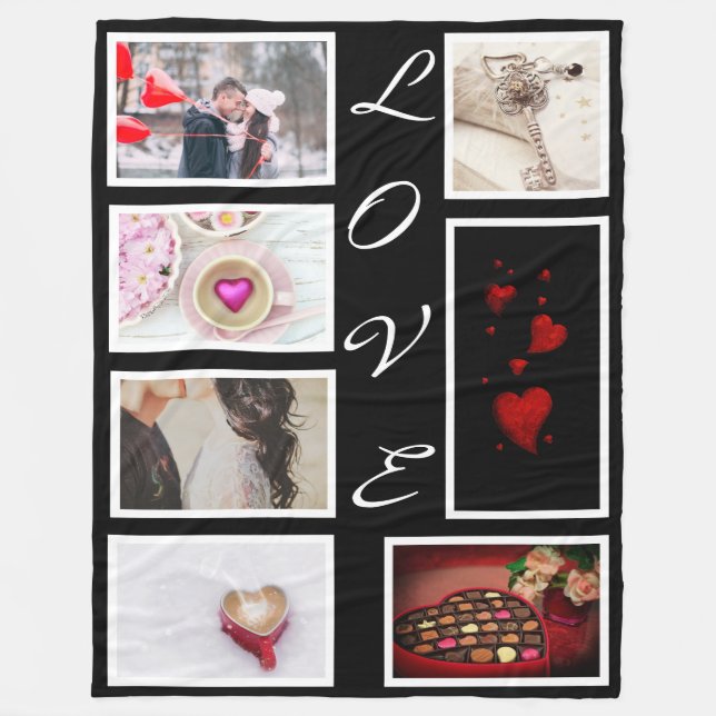 Couverture Polaire LOVE Valentines Day Red Hearts Photo Collage (Devant)