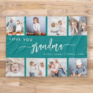 Couverture Polaire Love You Grand-mère 8 Collage de Photos Bleu Turqu