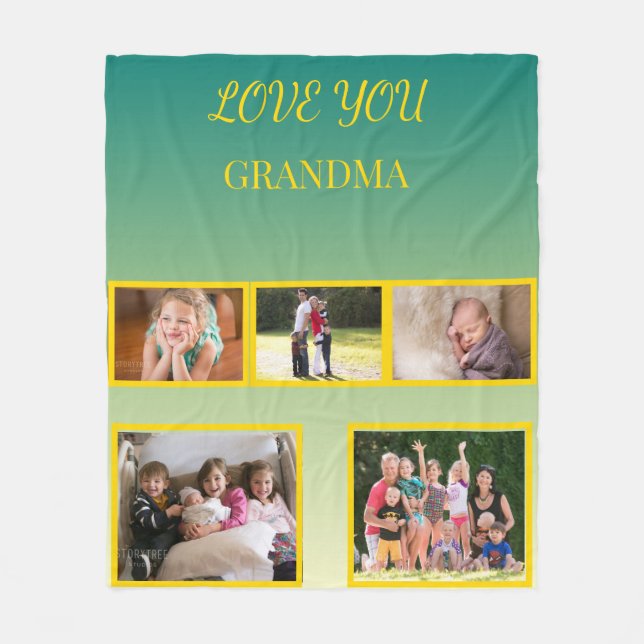 Couverture Polaire Love You Grandma Photo Collage and Gold Script (Devant)
