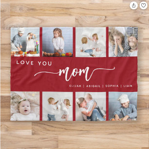 Couverture Polaire Love You Mom 8 Photo Collage Rouge Canneberge