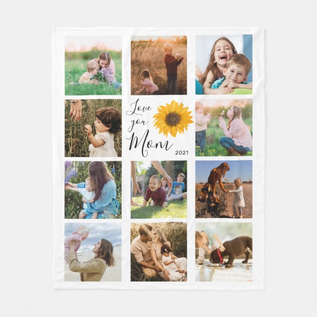Couverture Polaire Love You Mom Family Photo Collage Sunflower Fleece (Devant)