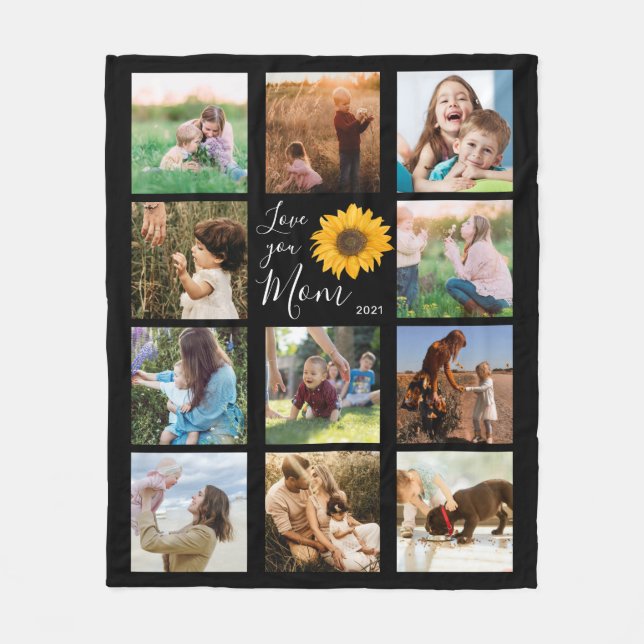 Couverture Polaire Love You Mom Family Photo Collage Tournesol (Devant)