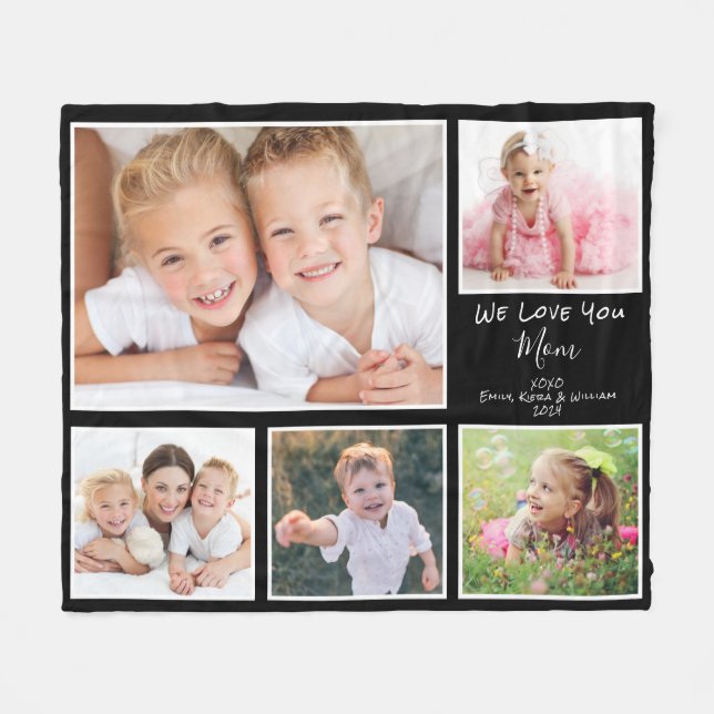 Couverture Polaire Love You Mom Photo Collage noir (Devant (Horizontal))
