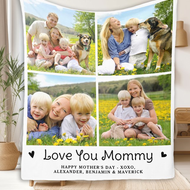 Couverture Polaire Love You MOMMY Custom Mother's Day 4 Photo Collage (Créateur téléchargé)