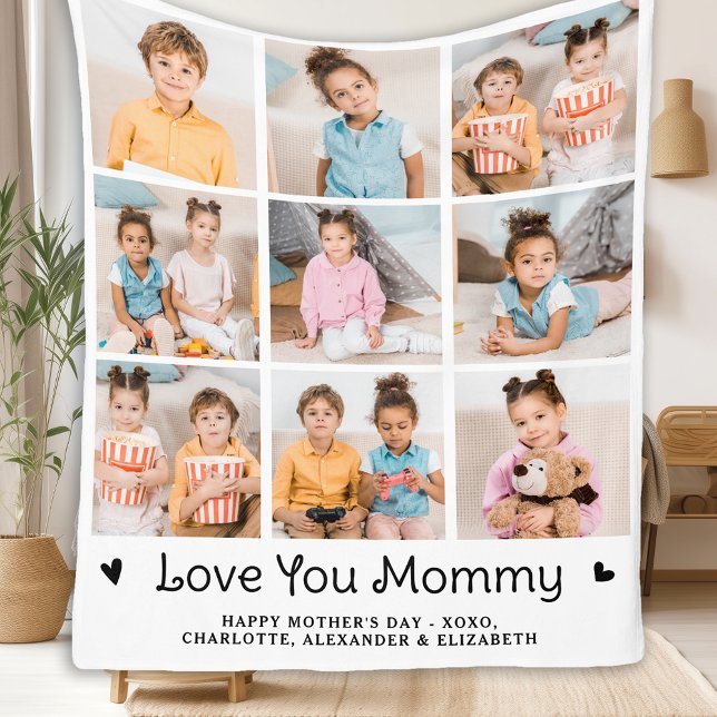 Couverture Polaire Love You MOMMY Custom Mother's Day 9 Photo Collage (Créateur téléchargé)