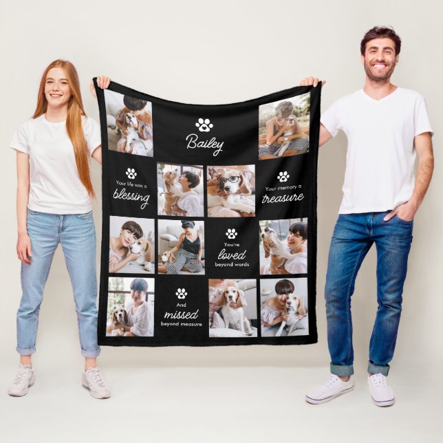 Couverture Polaire Loved & Missed Pet Dog Memorial 10-Photo Collage (En situation)