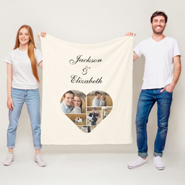 Couverture Polaire Lovely Ivory Heart Photo Collage Personnalisé (En situation)