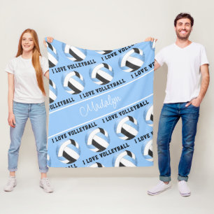 Couverture Polaire lt bleu noir J'aime volleyball texte motif