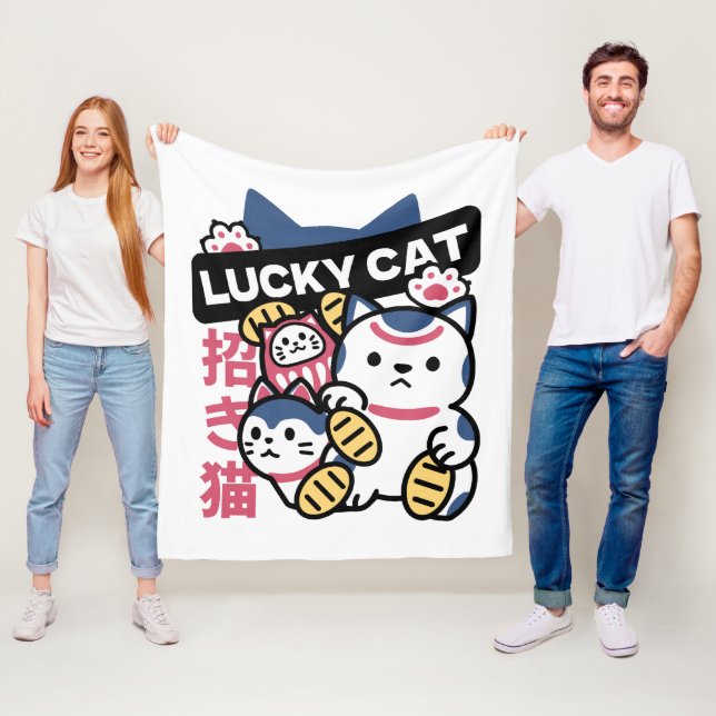 Couverture Polaire Lucky Cat Maneki Neko – Japanese Fortune Cat  (En situation)