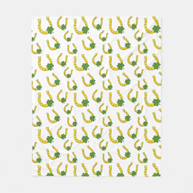 Couverture Polaire Lucky Golden Horseshoe avec Shamrock en blanc (Devant)