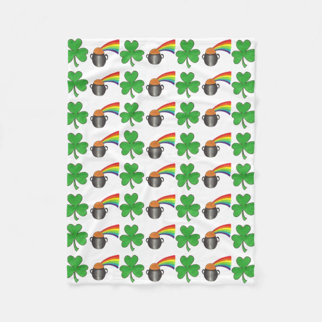 Couverture Polaire Lucky Green Shamrock Clover Rainbow Pot or (Devant)