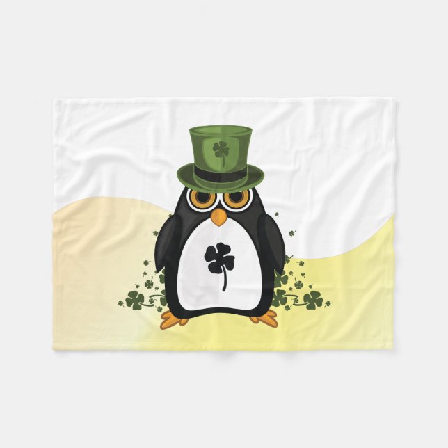 Couverture Polaire Lucky Penguin Saint-Patrick Cozy Trèfle Irlandais  (Devant (Horizontal))