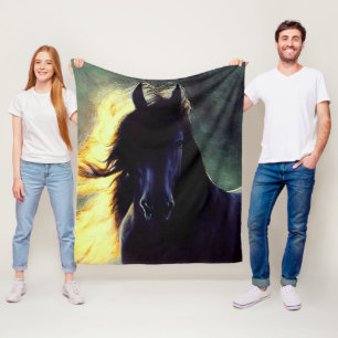Couverture Polaire Lueur frisonne, cheval frison, étalon noir/jument