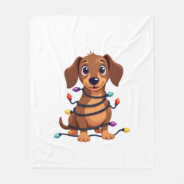 Couverture Polaire Lumières de Dachshund de Noël (Devant)