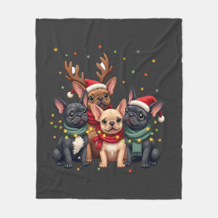 Couverture Polaire Lumières de Noël Bouledogues Français Xmas Chien F