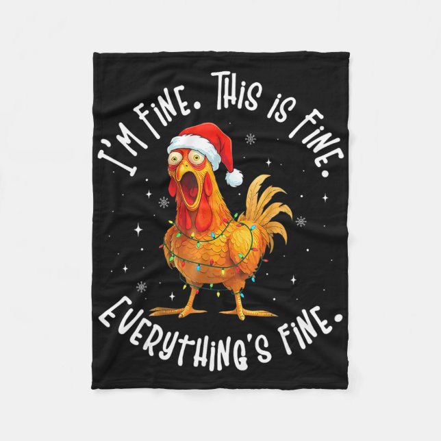 Couverture Polaire Lumières de Noël de poulet drôle je vais bien c'es (Devant)