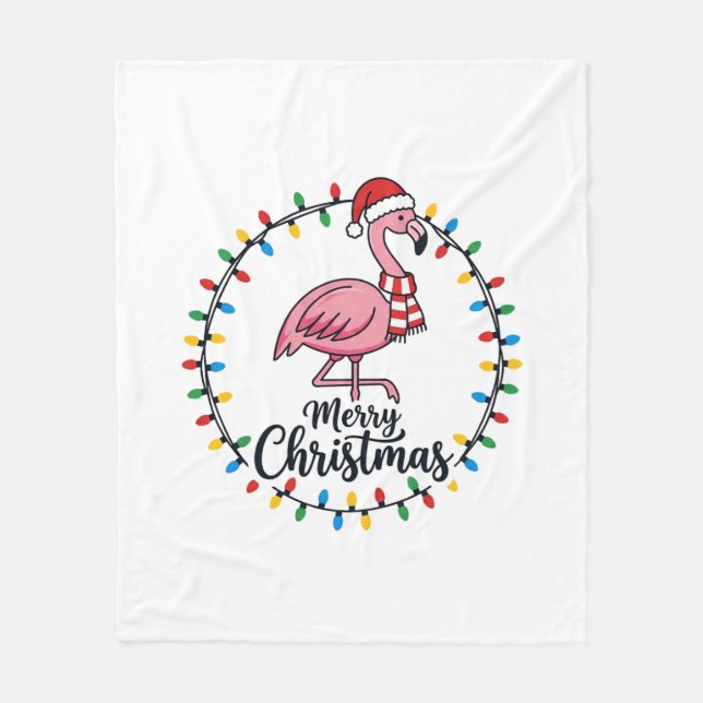 Couverture Polaire Lumières de Noël Flamant Rose Fêtes (Devant)