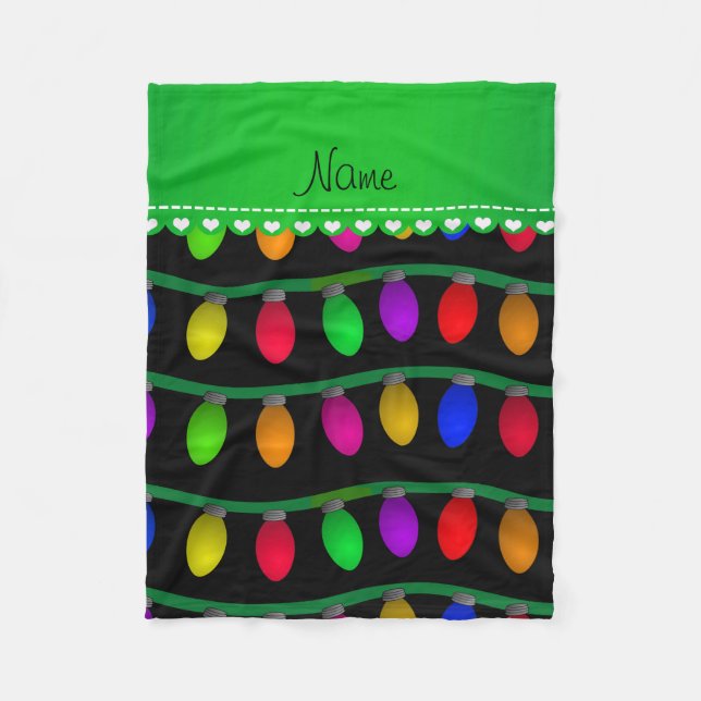 Couverture Polaire Lumières de Noël noires nommées personnalisées (Devant)