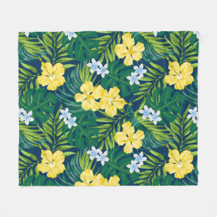 Couverture Polaire Luna Hibiscus Garden Hawaiian - Jaune et Marine