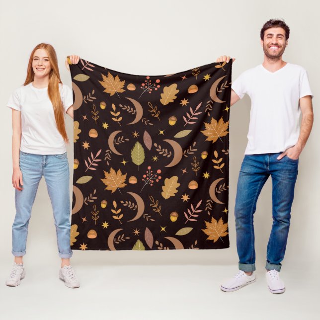 Couverture Polaire Lune Bohème avec motif de feuilles d'automne    (En situation)