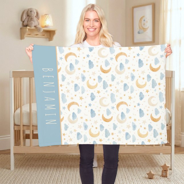 Couverture Polaire Lune Bohème Étoiles Nuage Monogramme Enfants (Boho Moon Stars Cloud Kids Monogram Fleece Blanket)
